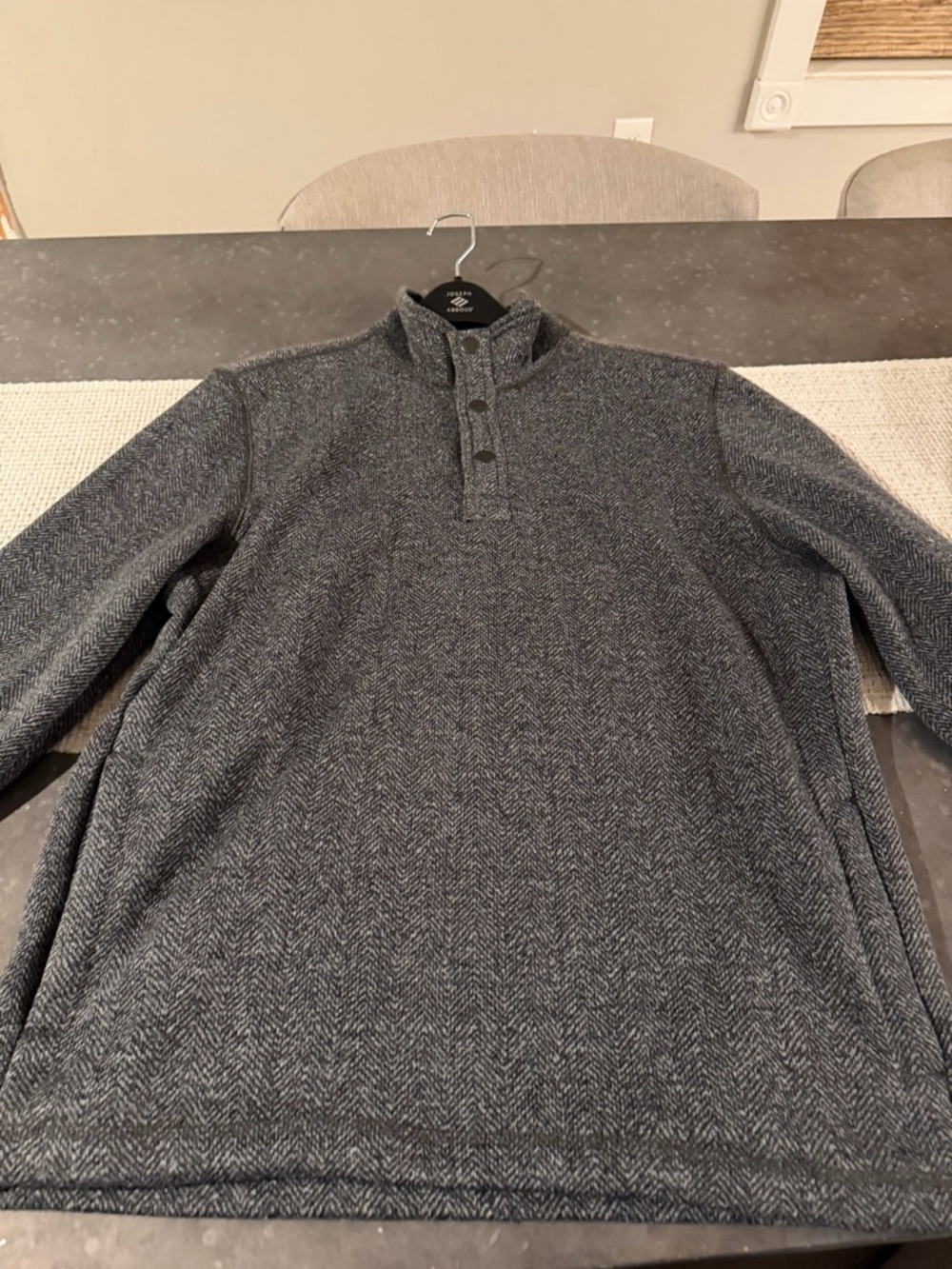 G.H. Bass & Co. Gray Herringbone Quarter-Snap Mock Neck Sweater